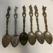 LOT OF 6 VINTAGE  SPOONS ORNATE FIGURAL  PICTORIAL ITALY  5.25” Long - £11.63 GBP