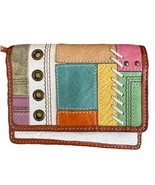 Fossil Brown Leather &amp; Multi Color Wallet Cards Checks Zipper Pocket - $369.50 MXN