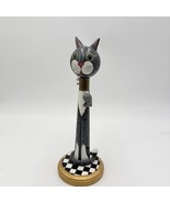 Vintage Folk Art American Spindle Art Cat With Mice Wood Carved 10.5” - $82.16 CAD