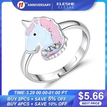 ELESHE 100% 925 Sterling Silver Finger Ring Pink Enamel Cute Unicorn Kids Ring f - £12.92 GBP