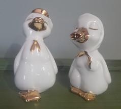 Pair White Ducks Gold Porcelain? 4 1/2&quot; Tall - $21.00