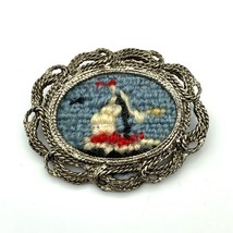 Vintage Petit Point Sailboat Brooch, Embroidery Needlepoint Nautical Design - £22.42 GBP
