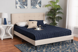 Iris Beige Fabric Upholstered Full Size Platform Bed - $3,885.84 MXN