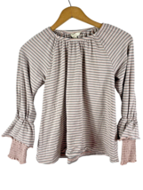 Matilda Jane Size 12 Girls Top Shirt Knit Stripe Smock Cuff Detail Gray Pink - £36.62 GBP