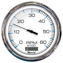 Faria Chesapeake White SS 5&quot; Tachometer w/Digital Hourmeter - 6000 RPM (Gas) (In - £187.29 GBP