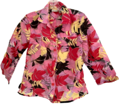 Willow Bay Womens size 6 8 Small Button Down Floral Leaves Blouse 3/4 Sl... - £6.88 GBP