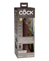 King Cock Elite 7&quot; Dual Density Vibrating Silicone Cock w/Remote - Brown - £66.87 GBP