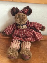 Boyds Plush Brown Girl Moose in Red & Tan Pants & Dress Stuffed Animal –  - $11.29