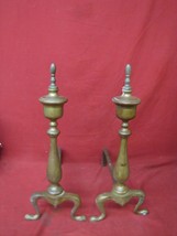 Vintage Pair of Brass Fireplace Andirons Set 20” Tall - £55.38 GBP