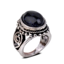 Big Blue Sandstone Silvertone Cocktail Ring Size 9 1/2 , New  - £16.01 GBP