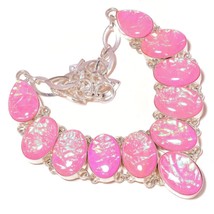 Shiny Pink Dichroic Glass Gemstone 925Silver Overlay Handmade Statement Necklace - £27.57 GBP