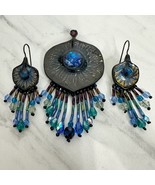 Chico&#39;s Vintage Blue Beaded Dangle Earrings and Matching Pendant - £10.90 GBP