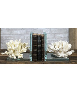 Nautical Coastal Marine White Sea Finger Corals Acrylic Glass Bookends Set - $1,877.69 MXN