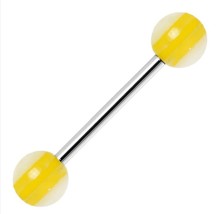 Yellow stripe Acrylic Ball  Barbell Tongue nipple piercing body candy 14g  - £7.93 GBP