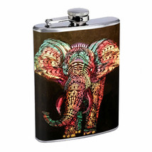 Elephant Art Illustration D 3 Stainless Steel 8oz Flask Whiskey Drinking - £11.83 GBP