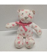 Janie And Jack Plush Bear Pink Floral White Teddy Flower Print Rattle Toy - $501.46 MXN