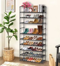 Aosion 10-Tier Shoe Rack, Tall Shoe Rack Organizer, Closet Shoe Rack,, Black. - £30.81 GBP