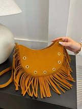 Fringe Solid Color Shoulder Bag - $26.22