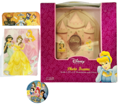 3 Disney Princess Items Photo Frame Brag Book Pin Cinderella &amp; More - £13.12 GBP