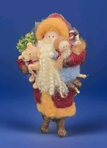 Wool Santa Red Coat Teddy Bear Girl Doll Ornament Hand Made  - $31.68