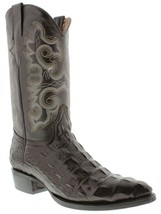 Mens Brown Cowboy Boots Leather Crocodile Back Print Western Wear J Toe - £87.14 GBP
