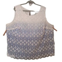 Liz Claiborne Woman Blue Lined White Embroidered Tank Top Darts Ladies S... - £18.27 GBP