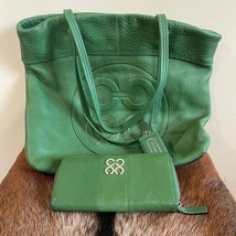COACH Julia Green Pebbled Leather Op Art Perry Tote Shoulder Bag Purse &amp; Wallet - £85.65 GBP
