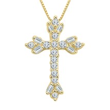 1/10CT Simulated Diamond Floral Cross Pendant Chain 14K Gold Plated Silver - £46.69 GBP