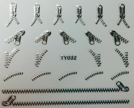 Nail Art 3D Decal Stickers Metallic Silver Zippers TY032 - $63.33 MXN
