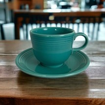 Fiestaware Fiesta Homer Laughlin China Cup and 6&quot; Saucer Set Turquoise USA - £17.46 GBP