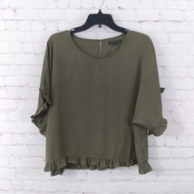 For Cynthia Top Womens Large Green Lyocell Ruffle Boxy Lagenlook - £17.16 GBP