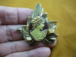 (CS36-27) Woman with hair band off white brown CAMEO jewelry Pin Brooch ... - $28.97
