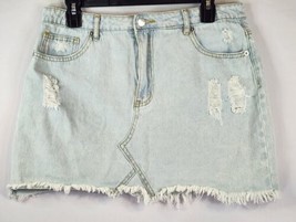 Forever 21 Skirt Womens Size Large Blue Light Wash Fringed with Ripped Pattern - £12.69 GBP