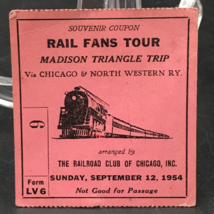 1954 Chicago &amp; North Western CNW Railroad Madison Triangle Trip Ticket S... - £18.17 GBP