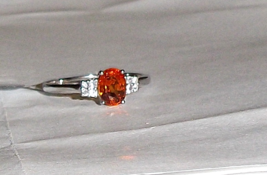 10K White Gold Rare Orange Spessartite Oval &amp; W Zircon Ring, Size 10, 1.39(TCW) - £119.89 GBP