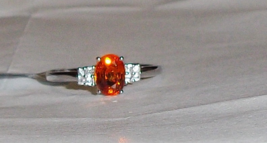 10K White Gold Rare Orange Spessartite Oval &amp; W Zircon Ring, Size 7, 1.39(TCW) - £119.89 GBP