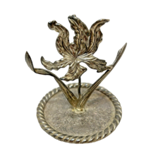 Antique Vintage 1950s Metal Silver Iris Ring Tree with Etched Base 4&quot; Tall - £14.35 GBP