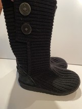 UGG Australia Classic Cardy Knit Crochet Boots Black 5649 Youth Girl Kids Size 2 - £29.41 GBP