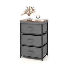 3-Tier Fabric Nightstand with Sturdy Metal Frame-Gray - Color: Gray - $100.49
