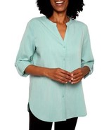 Mario Serrani Womens Shirt Green Long Sleeve Button-Front V-Neck Relaxed... - $53.50 CAD