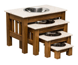 LUXURY WOOD DOG FEEDER with CORIAN TOP - Handmade Elevated Oak Stand wit... - £175.83 GBP