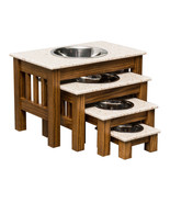 LUXURY WOOD DOG FEEDER with CORIAN TOP - Handmade Elevated Oak Stand with Bowls - $219.97