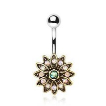 316L Stainless Steel Golden Aurora Floral Navel Ring - £13.50 GBP