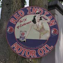 Vintage 1931 Red Indian &#39;The Oil Of Endurance&#39; Motor Oil Porcelain Gas-Oil Sign - £98.29 GBP