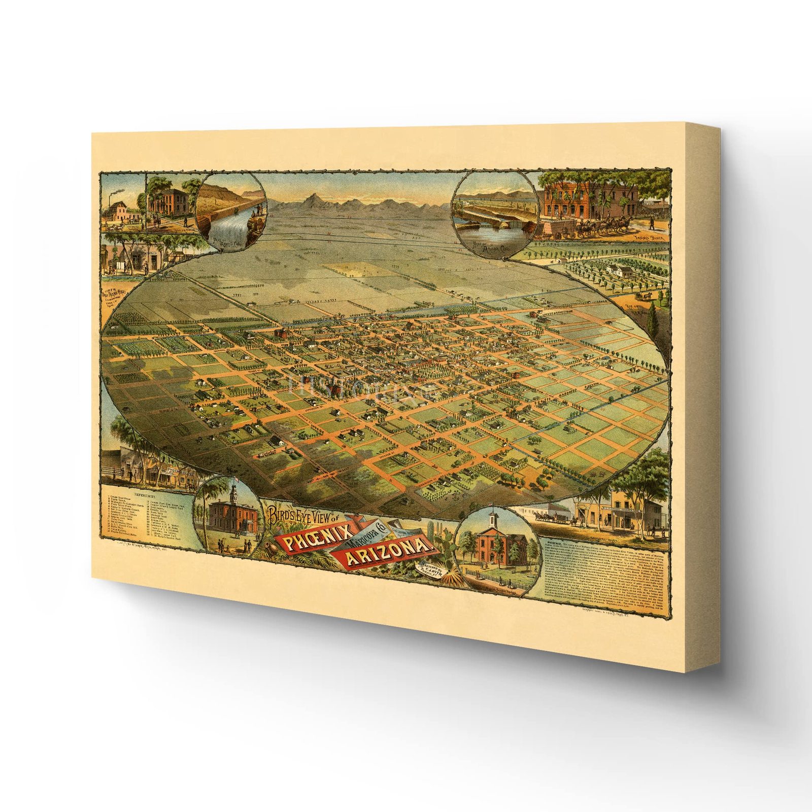 HISTORIX Vintage 1885 Phoenix Arizona Map Canvas - 18x24x1.5 Inch Canvas... - $253.99+