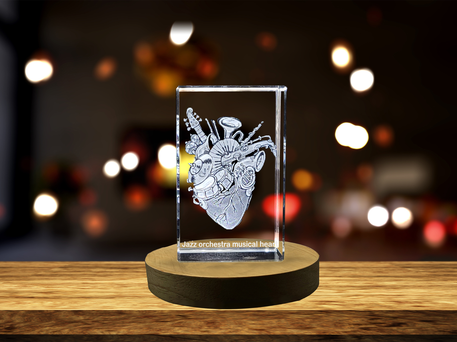 LED Base included | Melodic Harmony - Jazz Orchestra Musical Heart - 3D Engraved