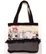 Handmade Tote Bag Tara Langston Original Designs Black White Checked Fringe - $19.75
