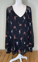lane bryant women’s Floral Patterned Pleated blouse size L Black B12 - £13.21 GBP