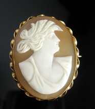 Genuine Cameo Brooch antique victorian yellow gold  filled Vintage  Figural Wome - £180.41 GBP