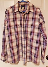 Wrangler Purple Blue Plaid Shirt Mens LS Large Pearl Snap Western Rodeo Cowboy - $16.49